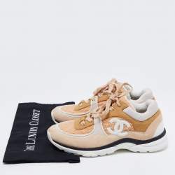 Pre Owned حذاء رياضي شانيل سي سي سويدي وتويد متعدد الألوان بعنق منخفض مقاس 39