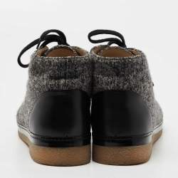 Pre Owned حذاء رياضي شانيل سي سي جلد وتويد أسود/رصاصي بعنق طويل مقاس 39