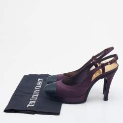 Chanel Purple/Black Satin CC Cap Toe Slingbacks Sandals Size 38