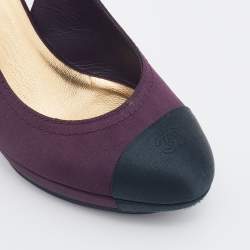 Chanel Purple/Black Satin CC Cap Toe Slingbacks Sandals Size 38