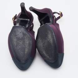 Chanel Purple/Black Satin CC Cap Toe Slingbacks Sandals Size 38