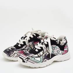 Pre Owned Chanel Multicolor Abstract Print Satin And Suede CC Logo Trainer Low Top Sneakers Size 37