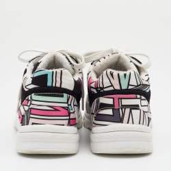 Pre Owned Chanel Multicolor Abstract Print Satin And Suede CC Logo Trainer Low Top Sneakers Size 37