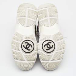 Pre Owned Chanel Multicolor Abstract Print Satin And Suede CC Logo Trainer Low Top Sneakers Size 37