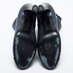 Chanel Navy Blue/Black Suede And Leather Ankle  Boots Size 41