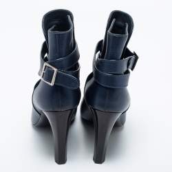 Chanel Navy Blue/Black Suede And Leather Ankle  Boots Size 41