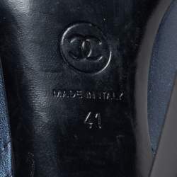 Chanel Navy Blue/Black Suede And Leather Ankle  Boots Size 41