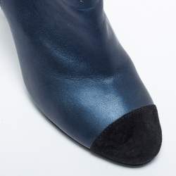 Chanel Navy Blue/Black Suede And Leather Ankle  Boots Size 41
