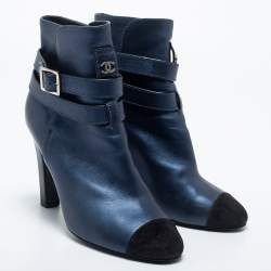 Chanel Navy Blue/Black Suede And Leather Ankle  Boots Size 41