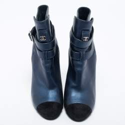Chanel Navy Blue/Black Suede And Leather Ankle  Boots Size 41