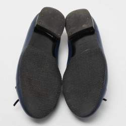 Pre Owned Chanel Navy Blue Leather CC Cap Toe Bow Ballet Flats Size 39