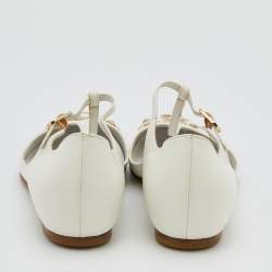 Pre Owned Chanel White Leather CC Embellished T Strap Ballet Flats Size 38