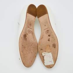 Pre Owned Chanel White Leather CC Embellished T Strap Ballet Flats Size 38