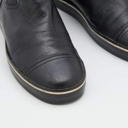 Pre Owned Chanel Black Quilted Leather Mid Calf Length Boots Size 37.5