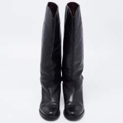 Chanel Black Leather Interlocking CC Logo Riding Midcalf Boots Size 36