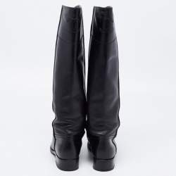 Chanel Black Leather Interlocking CC Logo Riding Midcalf Boots Size 36