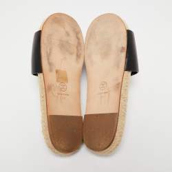 Pre Owned Chanel Black Leather Embellished CC Flat Espadrille Slide Flats Size 40