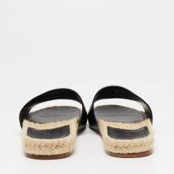 Pre Owned Chanel Black Leather Embellished CC Flat Espadrille Slide Flats Size 40