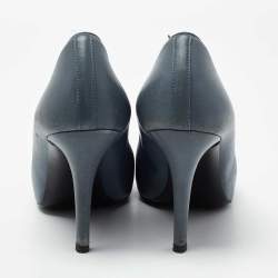 Chanel Slate Gray/Burgundy Leather CC Cap-Toe Bow Pumps Size 38.5