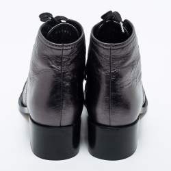 Chanel Dark Grey/Black Leather Cap Toe Lace Up Ankle Length Boots Size 37.5
