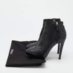 Chanel Black Quilted Leather CC Cap Toe Platform Ankle Length Boots Size 41