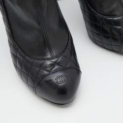 Chanel Black Quilted Leather CC Cap Toe Platform Ankle Length Boots Size 41