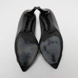Pre Owned Chanel Grey/Black Leather CC Camelia Pumps Size 40