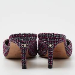 Pre Owned Chanel Multicolor Tweed And Canvas Mules Size 36