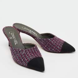 Pre Owned Chanel Multicolor Tweed And Canvas Mules Size 36