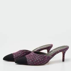 Pre Owned Chanel Multicolor Tweed And Canvas Mules Size 36