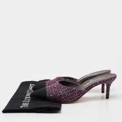Pre Owned Chanel Multicolor Tweed And Canvas Mules Size 36