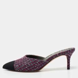 Pre Owned Chanel Multicolor Tweed And Canvas Mules Size 36