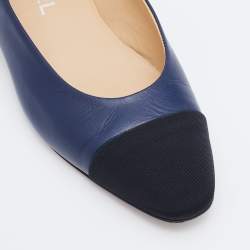 Chanel Blue/Black Leather and Fabric CC Cap Toe Ballet Flats Size 38