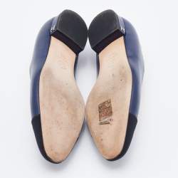 Chanel Blue/Black Leather and Fabric CC Cap Toe Ballet Flats Size 38