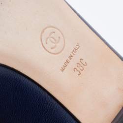 Chanel Blue/Black Leather and Fabric CC Cap Toe Ballet Flats Size 38