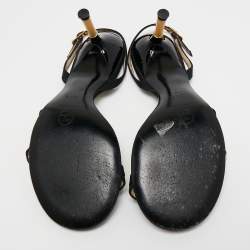 Pre Owned Chanel Black Canvas Pearl Embellished Slingback Sandals Size 39.5