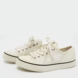 Pre Owned Chanel White Canvas and Rubber Low Top Sneakers Size 36.5