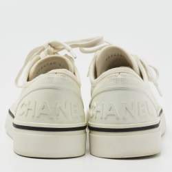 Pre Owned Chanel White Canvas and Rubber Low Top Sneakers Size 36.5