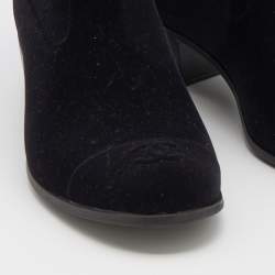 Chanel Black Velvet Camellia Calf Length Boots Size 36