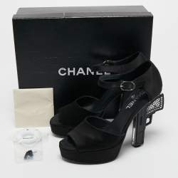 مملوكة مسبقًا Chanel Black Satin Miami Vice Gun Platform Sandals Size 40
