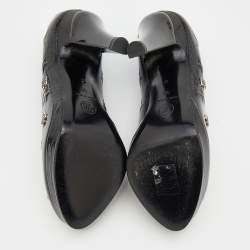 Pre Owned Chanel Black Glitter Star Embossed Patent Leather CC Embellished Pumps Size 36