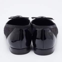 Chanel Black Lace and Patent Leather CC Bow Cap Toe Ballet Flats Size 35.5