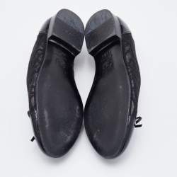 Chanel Black Lace and Patent Leather CC Bow Cap Toe Ballet Flats Size 35.5