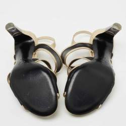 Chanel Gold/Black Mesh and Leather Open Toe Slingback Sandals Size 37