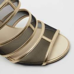 Chanel Gold/Black Mesh and Leather Open Toe Slingback Sandals Size 37