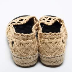 Pre Owned Chanel Black/Beige Jute And Canvas CC Cap Toe Espadrilles Flats Size 38