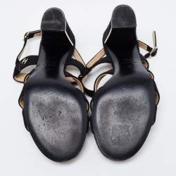 Chanel Black Suede Block Heel Ankle Strap Sandals Size 37.5