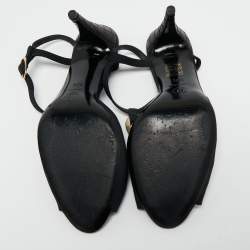 Chanel Black Fabric Chain Link T Strap Sandals Size 39.5