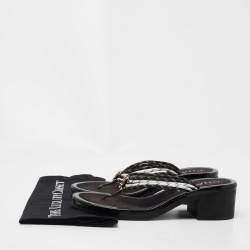 Pre Owned Chanel Black/White Rope CC Thong Sandals Size 39