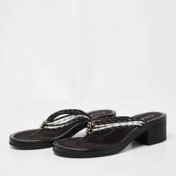 Pre Owned Chanel Black/White Rope CC Thong Sandals Size 39